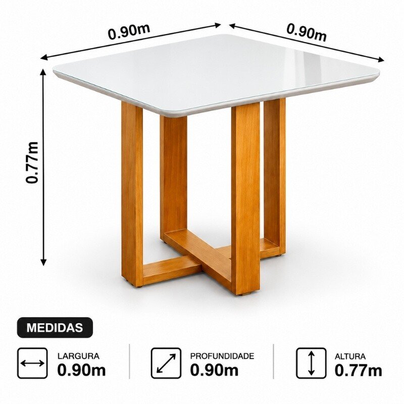 Base Mesa de Jantar Tóquio 90x90 Vidro Off Base Madeira - Imagem 2