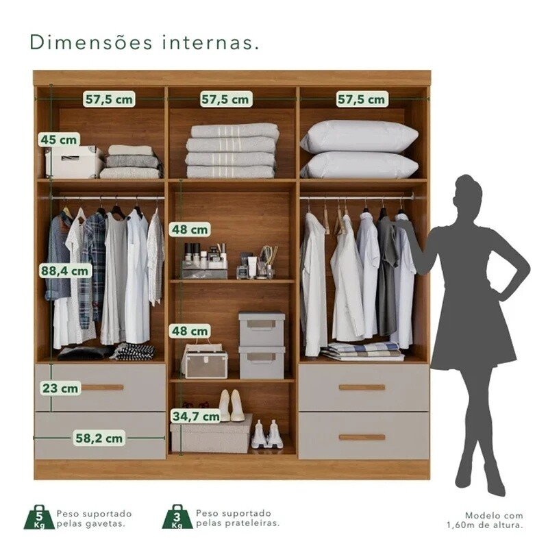 Modulado Apolo Premium Cinamomo/Off para Cama até 1,60m + Módulo Canto Fortaleza Cinamomo/Off + Guarda-roupa Texas Premium Cinamomo/Off 6 Portas 4 Gavetas - Sallêto - Imagem 11