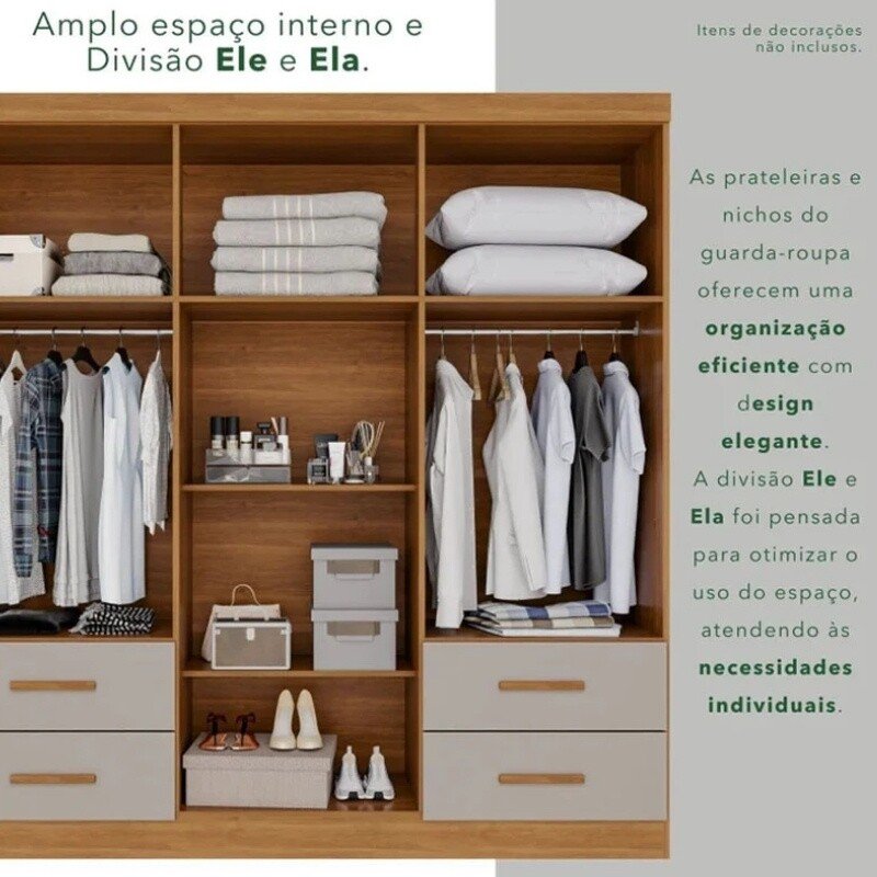 Modulado Apolo Premium Cinamomo/Off para Cama até 1,60m + Módulo Canto Fortaleza Cinamomo/Off + Guarda-roupa Texas Premium Cinamomo/Off 6 Portas 4 Gavetas - Sallêto - Imagem 13