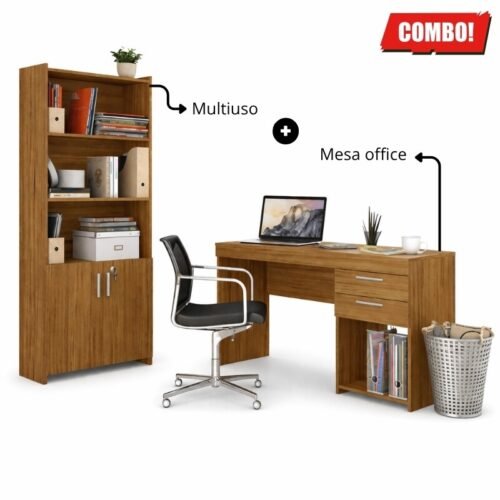 Combo Multiuso 0,70m Escritório 2 Portas + Mesa 1,21m Office NT 51015 Freijó - Notável