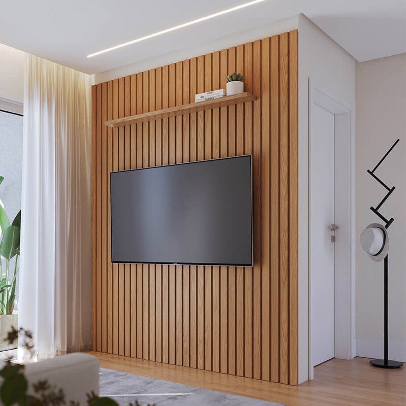 Painel 1,95m Niágara Freijó com Detalhe Ripado para TV até 82" - Colibri