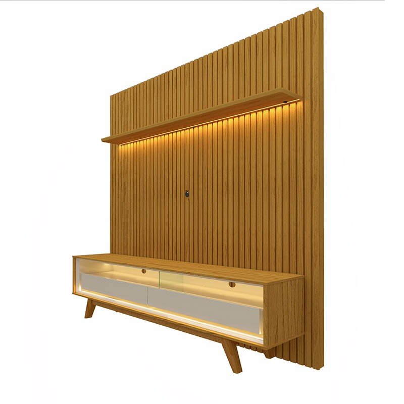Rack Requinte 1.72m Naturale/Off + Painel Nobre 1.85m Naturale Ripado C/ Led 100% MDF TV até 75 Polegadas- Gelius - Imagem 5