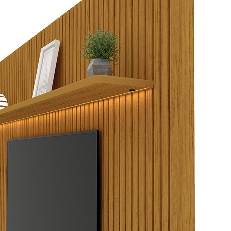 Rack Requinte 1.72m Naturale/Off + Painel Nobre 1.85m Naturale Ripado C/ Led 100% MDF TV até 75 Polegadas- Gelius - Imagem 9