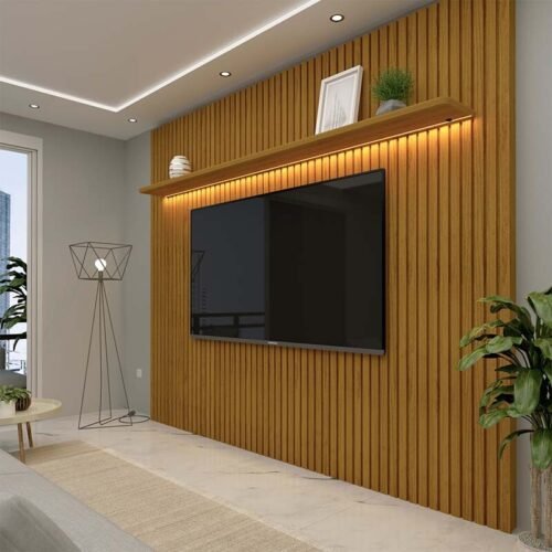 Painel 2,30m Nobre Naturale com Detalhe Ripado e LED 100% MDF para TV até 85" - Gelius