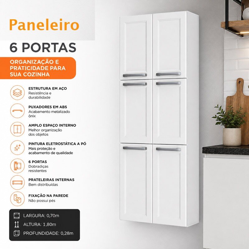 Paneleiro de Cozinha em Aço 0,70m Florença Branco - Itatiaia - Imagem 7