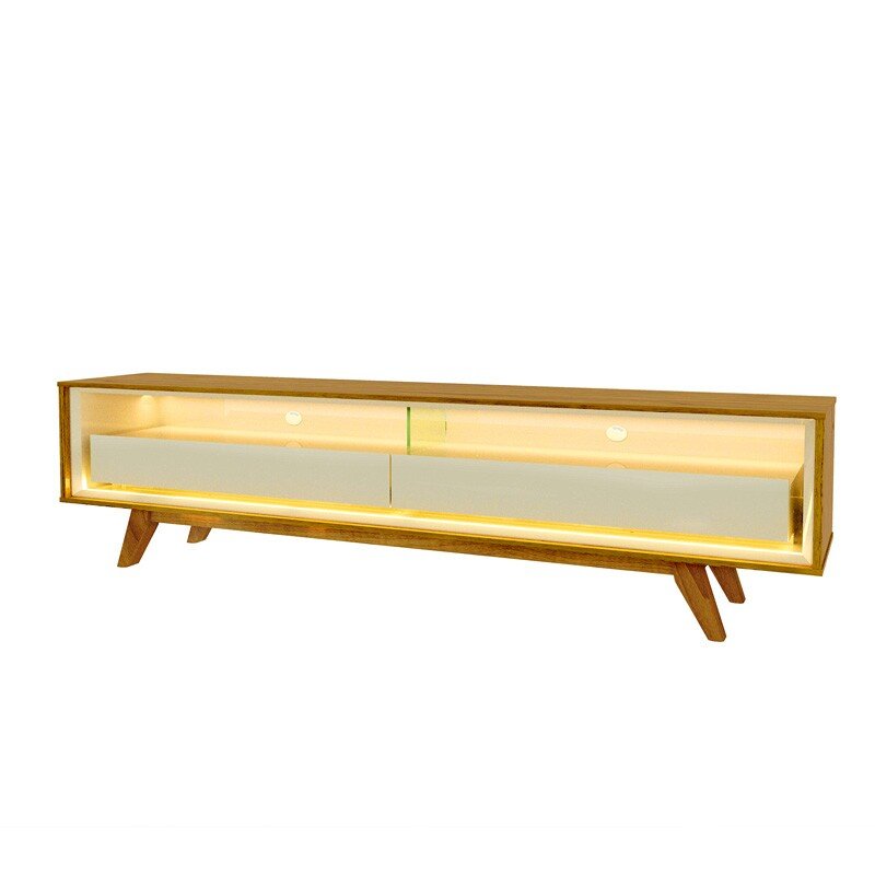Rack Requinte 1.72m Naturale/Off + Painel Nobre 1.85m Naturale Ripado C/ Led 100% MDF TV até 75 Polegadas- Gelius - Imagem 6