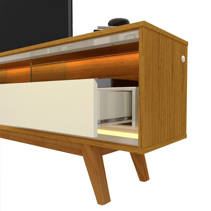 Rack Requinte 1.72m Naturale/Off + Painel Nobre 1.85m Naturale Ripado C/ Led 100% MDF TV até 75 Polegadas- Gelius - Imagem 3