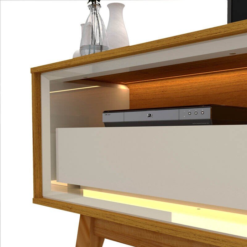 Rack Requinte 1.72m Naturale/Off + Painel Nobre 1.85m Naturale Ripado C/ Led 100% MDF TV até 75 Polegadas- Gelius - Imagem 4