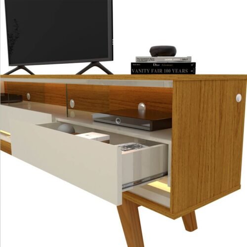Alternative view of Rack Requinte 1.72m Naturale/Off + Painel Nobre 1.85m Naturale Ripado C/ Led 100% MDF TV até 75 Polegadas- Gelius