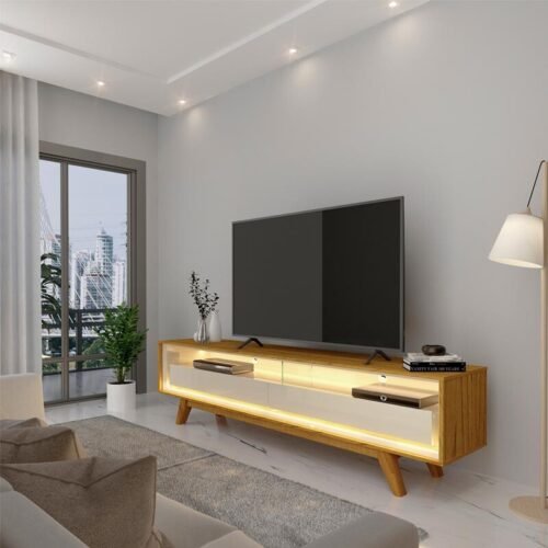 Rack 1,72m Requinte Naturale/Off com LED 100% MDF para TV até 65" - Gelius