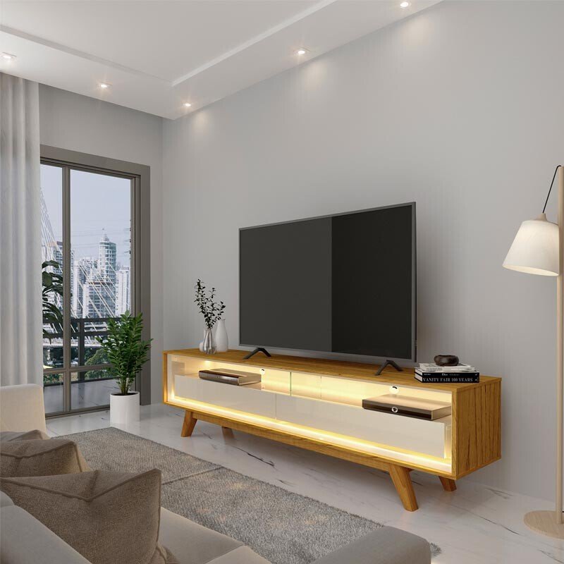 Rack 1,72m Requinte Naturale/Off com LED 100% MDF para TV até 65" - Gelius