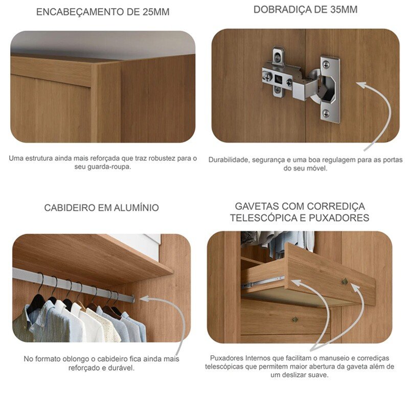 Guarda-roupa Casal 2,43m Rizon New 6 Portas 8 Gavetas Cumaru - Novo Horizonte - Imagem 3