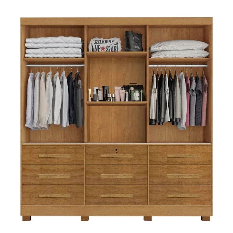 Guarda-roupa 1,80m Athenas Nature 3 Portas 9 Gavetas com Espelho e Pés - Bianchi - Imagem 2