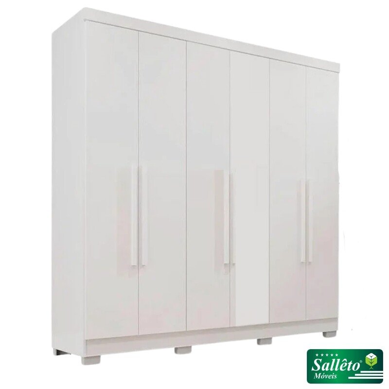 Guarda-roupa 1,80m Recife Branco 6 Portas 2 Gavetas com Pés - Sallêto