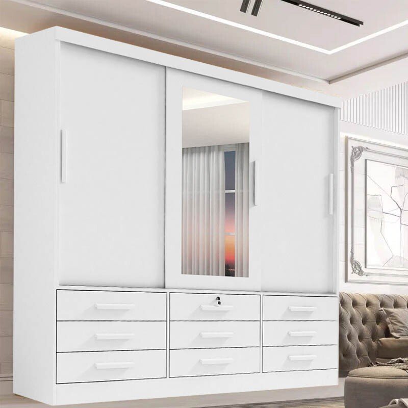 Guarda-roupa Casal 2,00m Meridian Branco 3 Portas 9 Gavetas - D Doro - Imagem 4