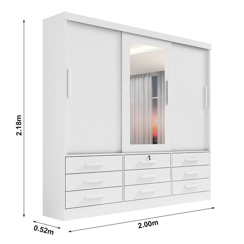 Guarda-roupa Casal 2,00m Meridian Branco 3 Portas 9 Gavetas - D Doro - Imagem 3