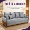 Sofá 4 Lugares Living Luca Linho Cinza com Detalhe Molas Bonnel - 2,10m