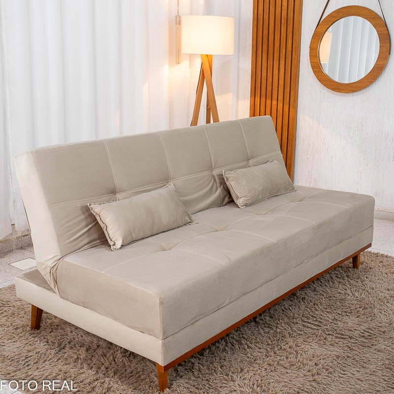 Sofá Cama Madrid Veludo Bege 2269 Molas Bonnel - 1,80m - Imagem 2