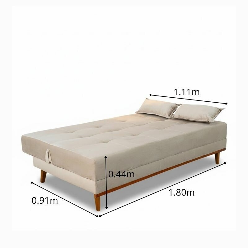Sofá Cama Madrid Veludo Bege 2269 Molas Bonnel - 1,80m - Imagem 3