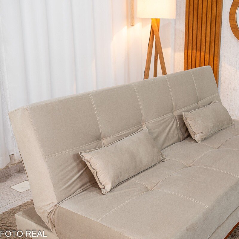 Sofá Cama Madrid Veludo Bege 2269 Molas Bonnel - 1,80m - Imagem 5