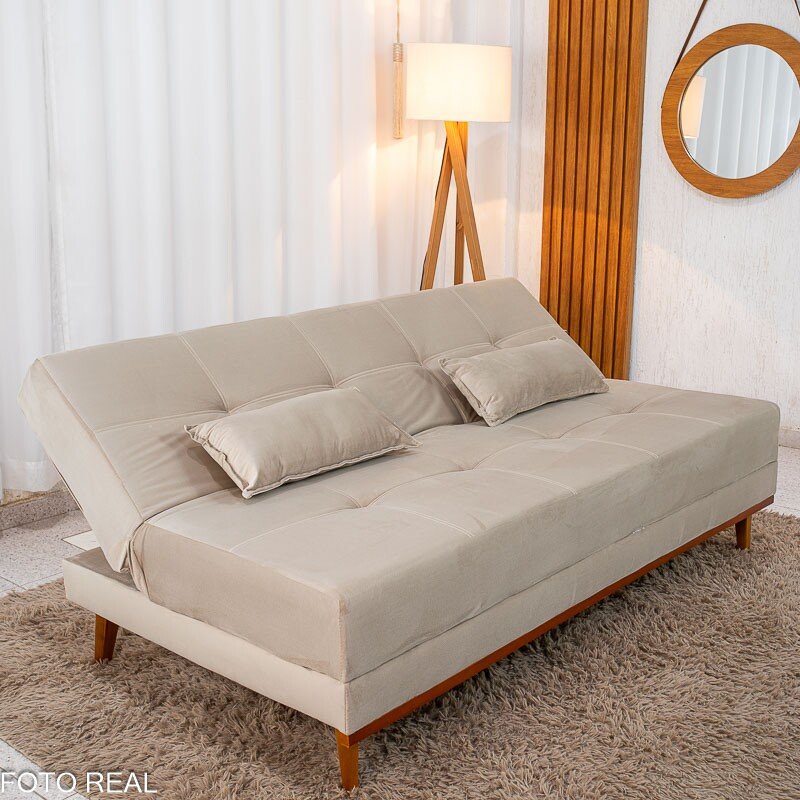 Sofá Cama Madrid Veludo Bege 2269 Molas Bonnel - 1,80m - Imagem 6
