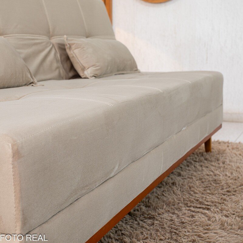 Sofá Cama Madrid Veludo Bege 2269 Molas Bonnel - 1,80m - Imagem 7
