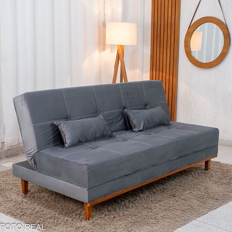 Sofá Cama Madrid Veludo Cinza 2303 Molas Bonnel - 1,80m - Imagem 2