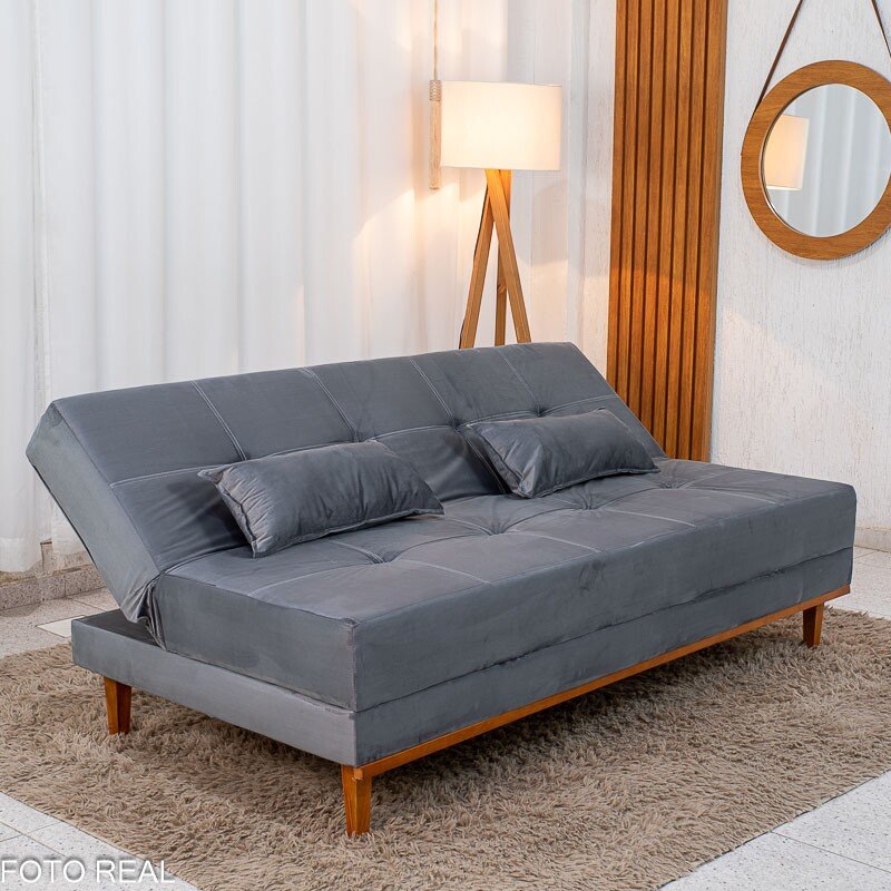 Sofá Cama Madrid Veludo Cinza 2303 Molas Bonnel - 1,80m - Imagem 4