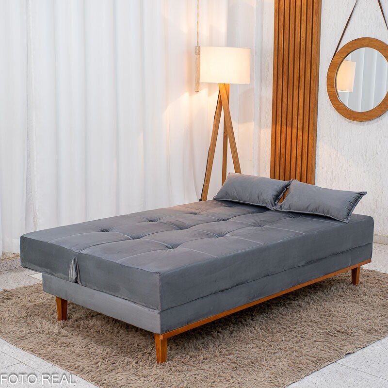 Sofá Cama Madrid Veludo Cinza 2303 Molas Bonnel - 1,80m