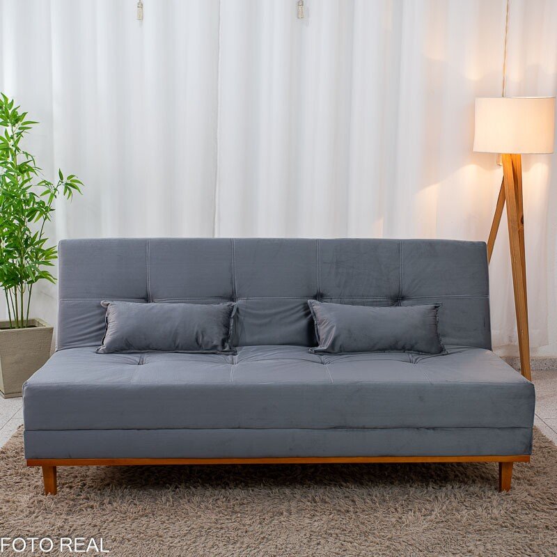 Sofá Cama Madrid Veludo Cinza 2303 Molas Bonnel - 1,80m - Imagem 5