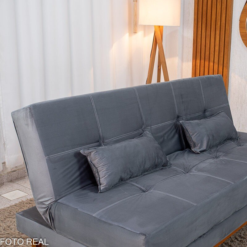 Sofá Cama Madrid Veludo Cinza 2303 Molas Bonnel - 1,80m - Imagem 6