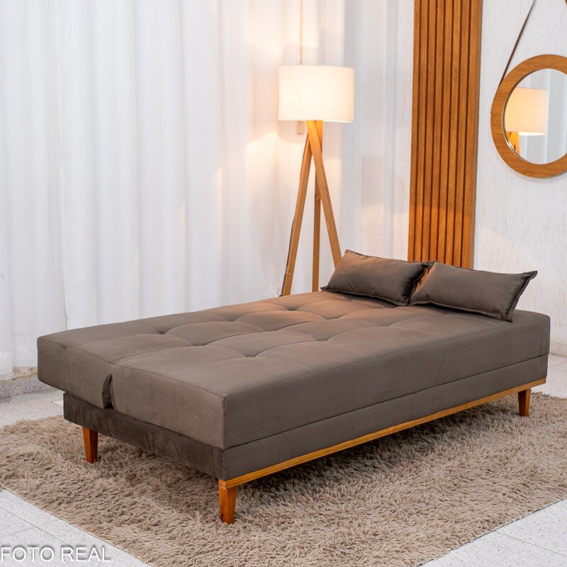 Sofá Cama Madrid Veludo Marrom 2263 Molas Bonnel - 1,80m