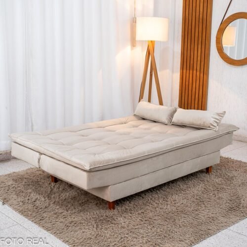 Sofá Cama Premium Veludo Bege 2269 - 1,80m
