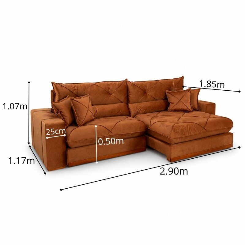 Sofá Retrátil Reclinável Gran Bello 2,90m Veludo Terracota 24 - Molas Ensacadas - Imagem 2