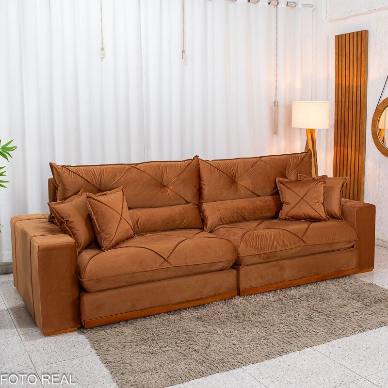 Sofá Retrátil Reclinável Gran Bello 2,90m Veludo Terracota 24 - Molas Ensacadas - Imagem 3
