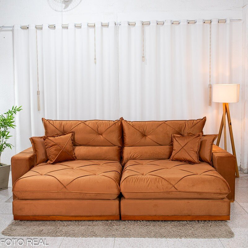 Sofá Retrátil Reclinável Gran Bello 2,90m Veludo Terracota 24 - Molas Ensacadas - Imagem 5