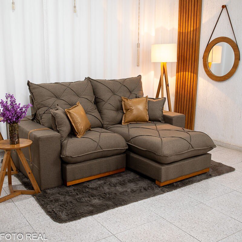 Sofá Retrátil Reclinável Malibu 2,10m Linho Marrom 1007 - D33 e Molas Ensacadas - Imagem 2