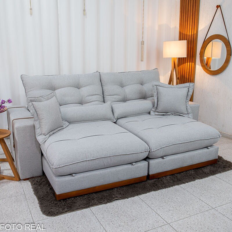 Sofá Retrátil Reclinável Toronto 2,50m Linho Cinza 2005 - D33 e Molas Ensacadas