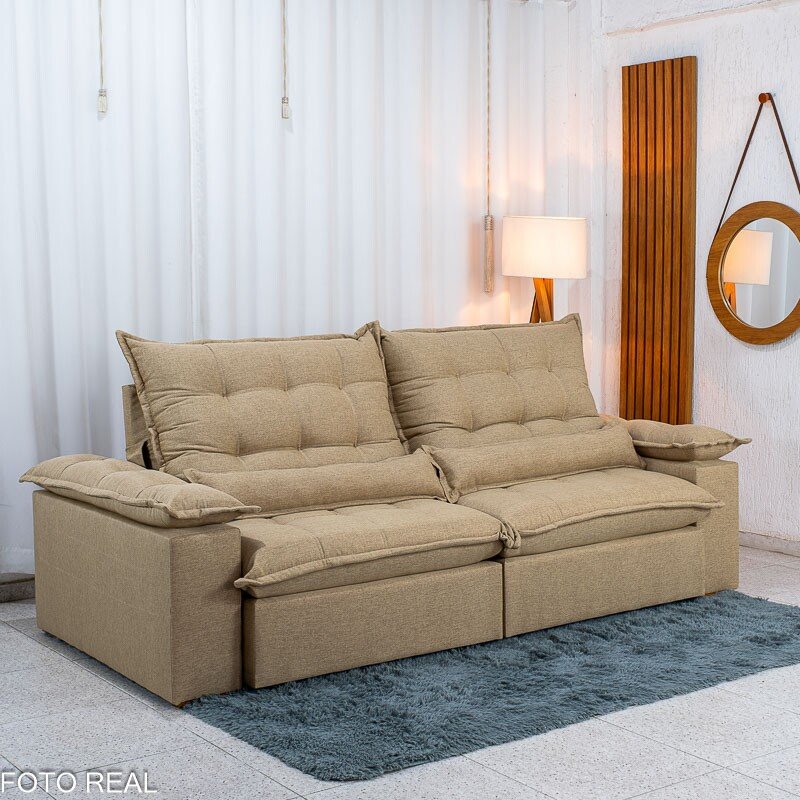 Sofá Retrátil Reclinável Zara 2,50m Linho Bege 1006 - Molas Ensacadas - Imagem 3