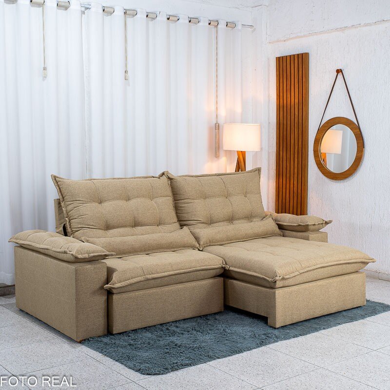 Sofá Retrátil Reclinável Zara 2,50m Linho Bege 1006 - Molas Ensacadas - Imagem 4