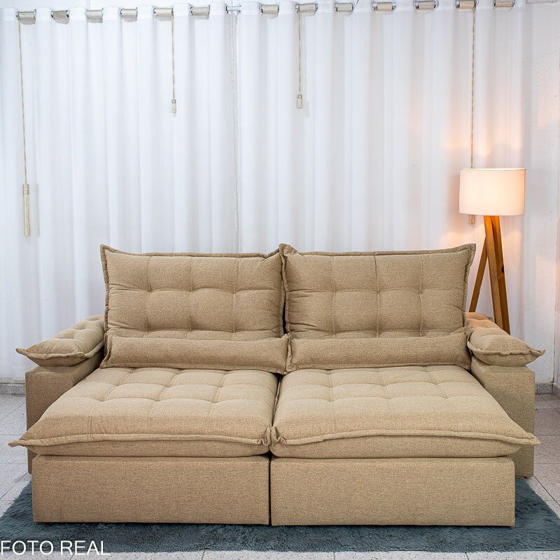 Sofá Retrátil Reclinável Zara 2,50m Linho Bege 1006 - Molas Ensacadas - Imagem 5