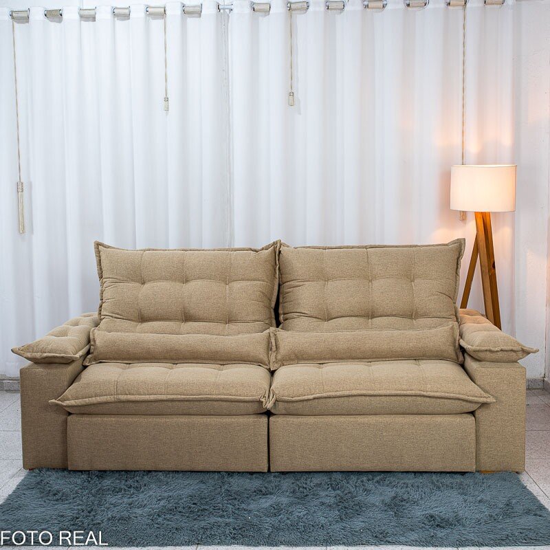 Sofá Retrátil Reclinável Zara 2,50m Linho Bege 1006 - Molas Ensacadas - Imagem 6