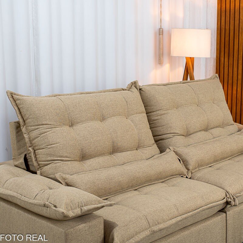 Sofá Retrátil Reclinável Zara 2,50m Linho Bege 1006 - Molas Ensacadas - Imagem 7