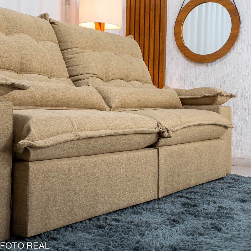 Sofá Retrátil Reclinável Zara 2,50m Linho Bege 1006 - Molas Ensacadas - Imagem 8