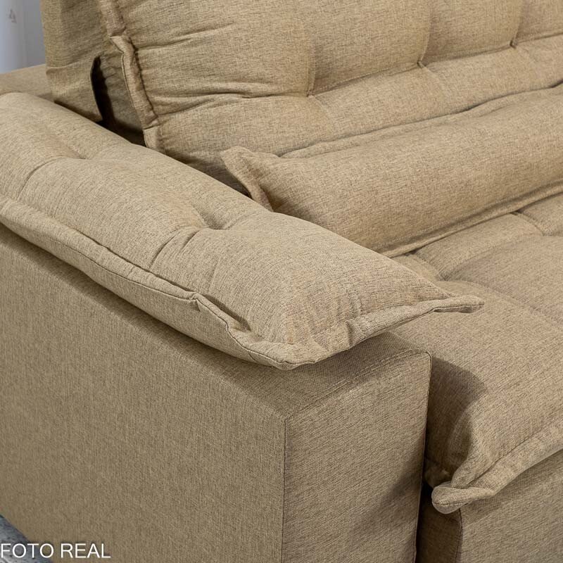 Sofá Retrátil Reclinável Zara 2,50m Linho Bege 1006 - Molas Ensacadas - Imagem 9