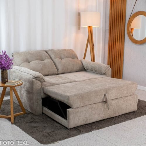 Sofá Cama Tiffany Chenile Marrom Claro 543 - 1,60m
